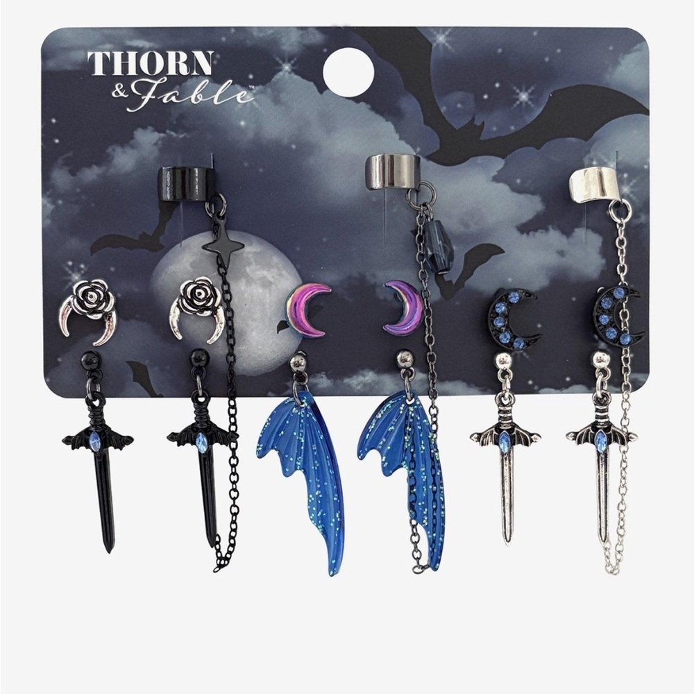 Thorn & Fable Wing &‎ Dagger Stud & Cuff Earring Set Hot Topic
